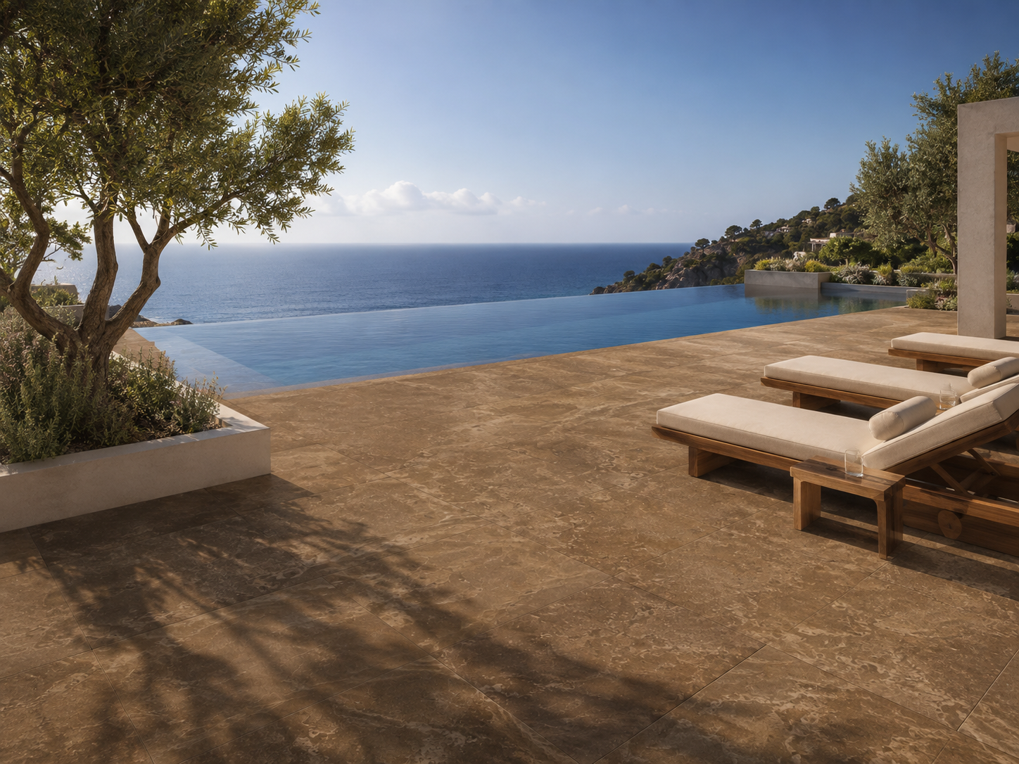 Noche Travertine – Cross Cut · Walnut Brown recommended for terraces & entries
