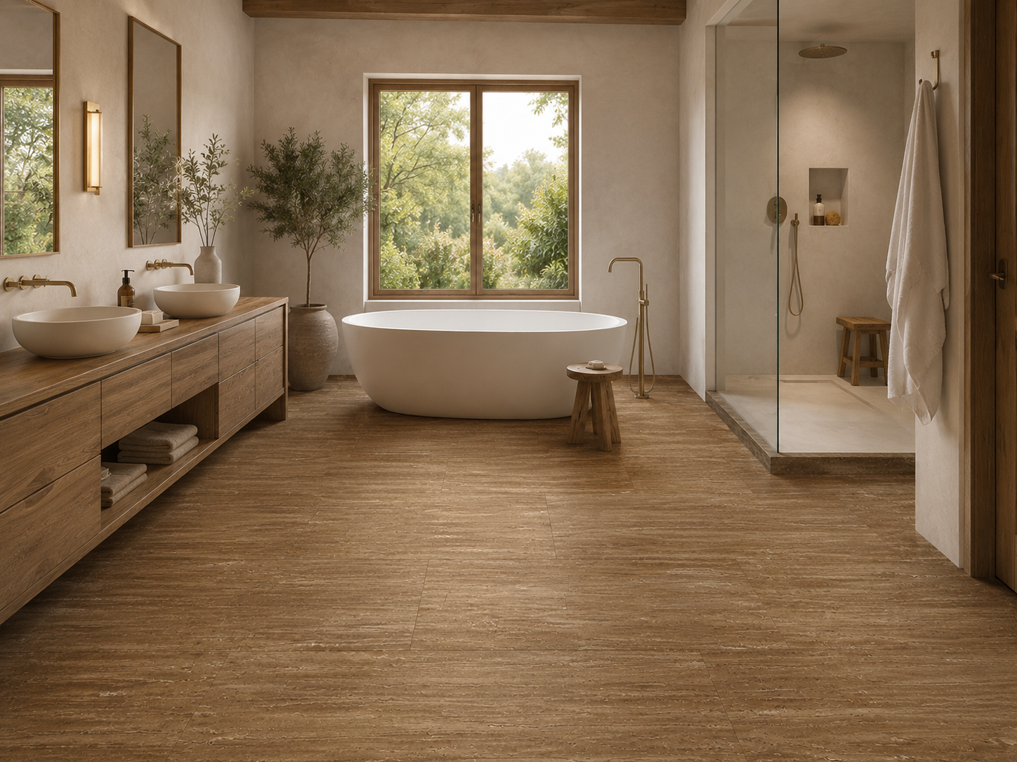 Noche Travertine – Vein Cut · Walnut Brown recommended for spa & bathrooms