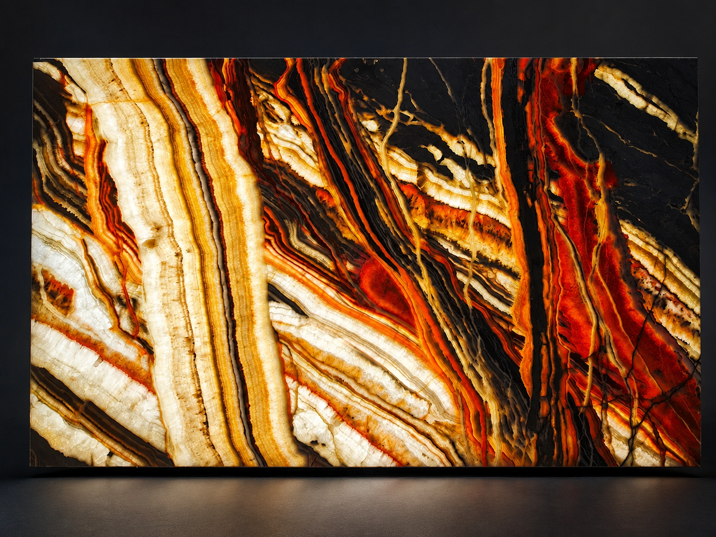 Rainbow Onyx backlit with warm illumination