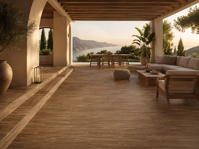 Noche Travertine – Vein Cut · Walnut Brown natural travertine slab