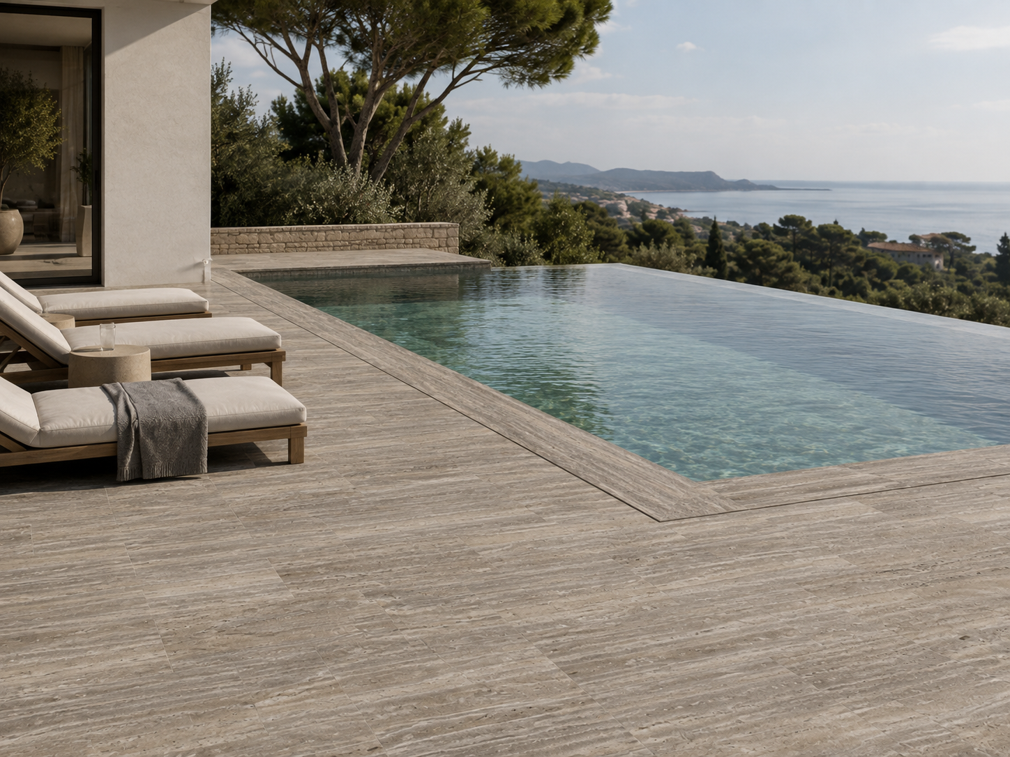 Silver Travertine – Vein Cut recommended for terraces & entries